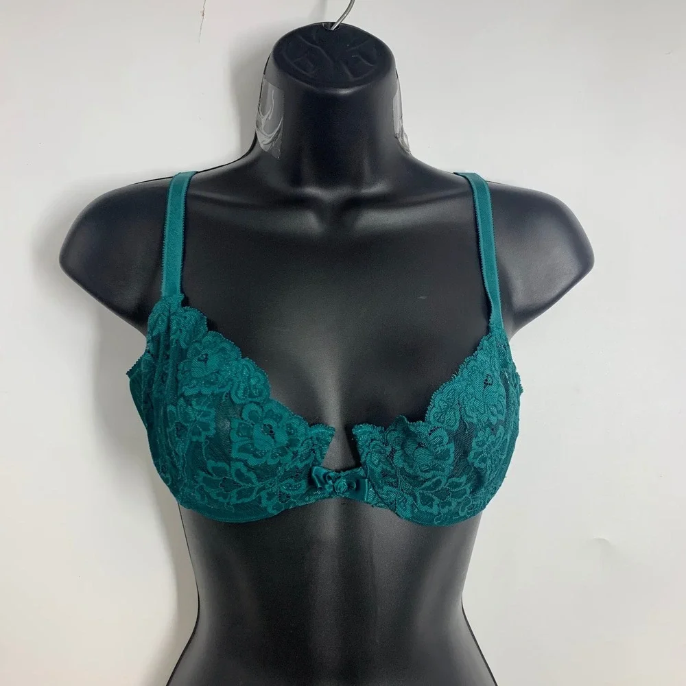 Oscar de la Renta Vintage Floral Lace Underwire Balconette Sheer Mesh Bra SZ 36B